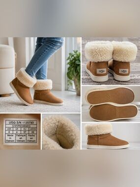 UGG Chestnut Suede Shearling Fold-Over Boots